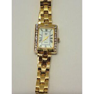 Vintage EJ Womens Quartz Gold Tone With Rhinestones Analog Watch